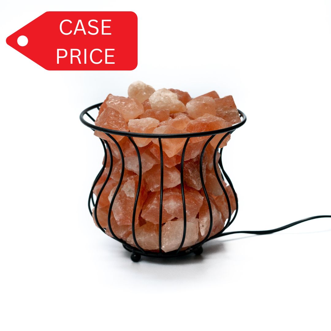 Metal basket vase with chunks (pink) Case of 4