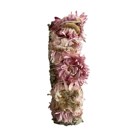 Pink sunflower and white sage 4" smudge sticks - Case of 3