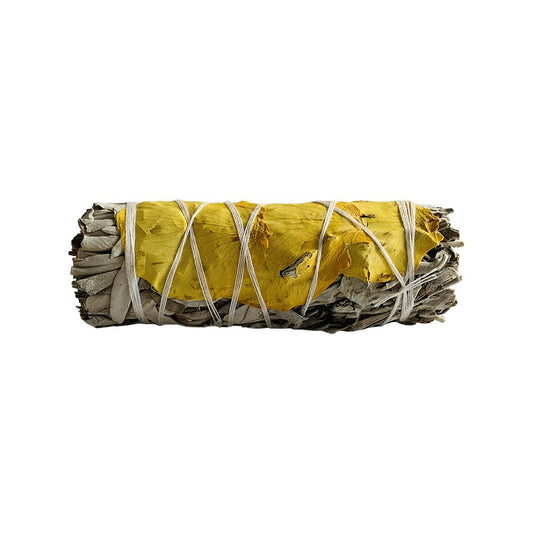 Yellow petals & white sage 4" smudge sticks - Case of 3