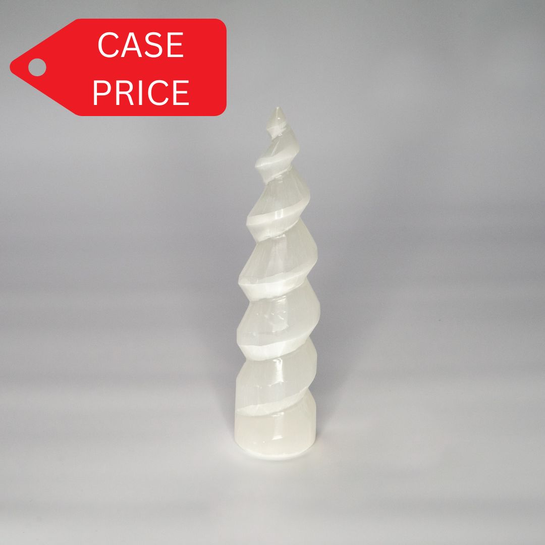 Selenite Spiral Unicorn Horn - Case of 5