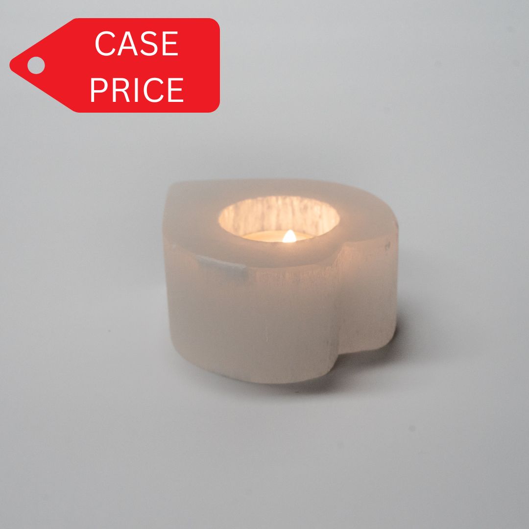 Selenite candle holder heart (white) - Case of 5