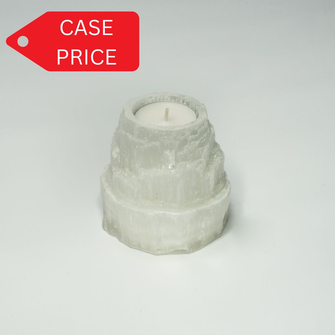 Selenite candle holder mountain top (white) - Case of 5