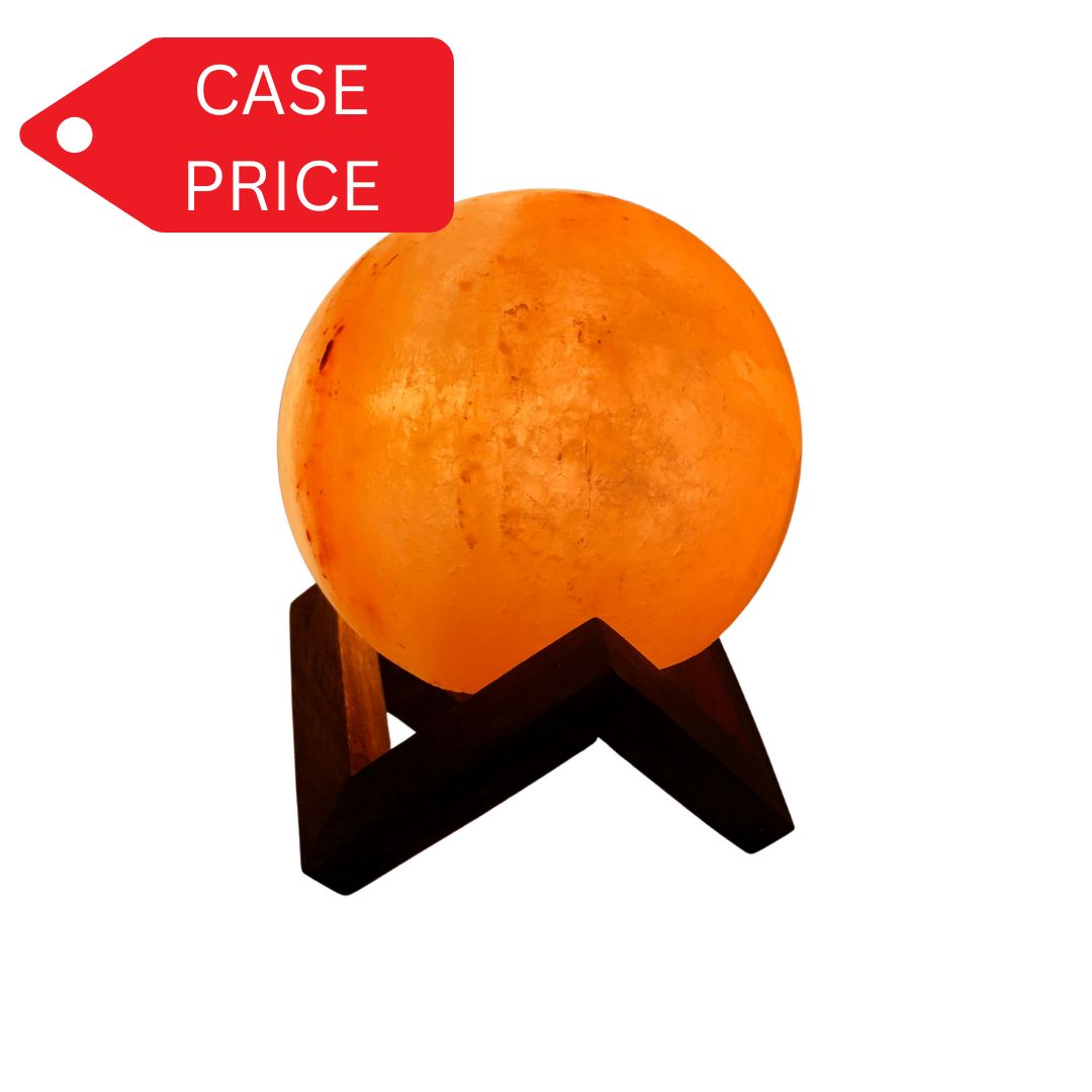 Sphere salt lamp on wooden stand (pink) - Case of 4