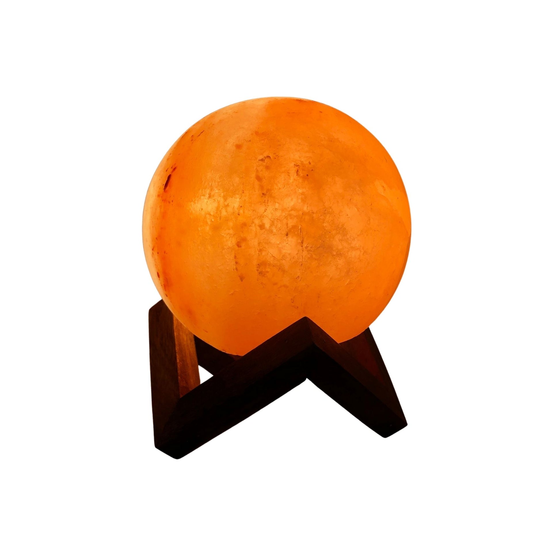 Sphere salt lamp on wooden stand (pink)