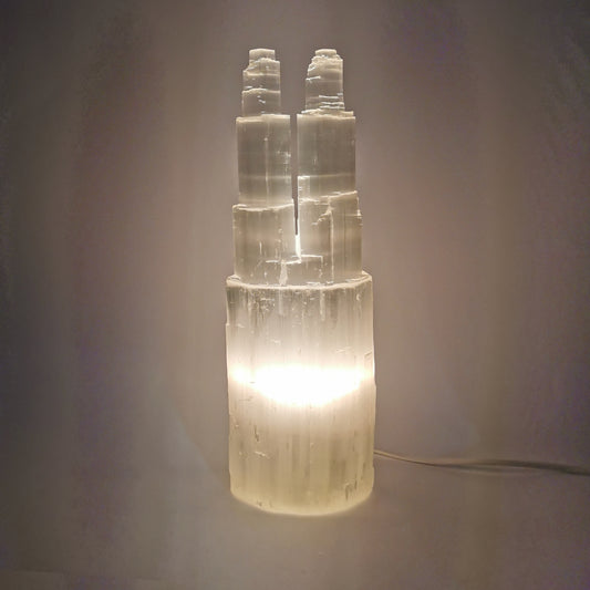 Selenite twin towers lamp 30 cm