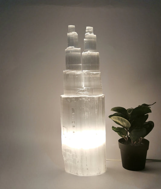 Selenite twin towers lamp 40 cm