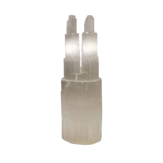 Selenite twin towers lamp 25 cm