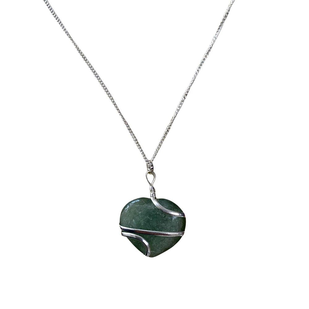 Green Aventurine Crystal Heart Wire Pendant 3cm - Case of 3